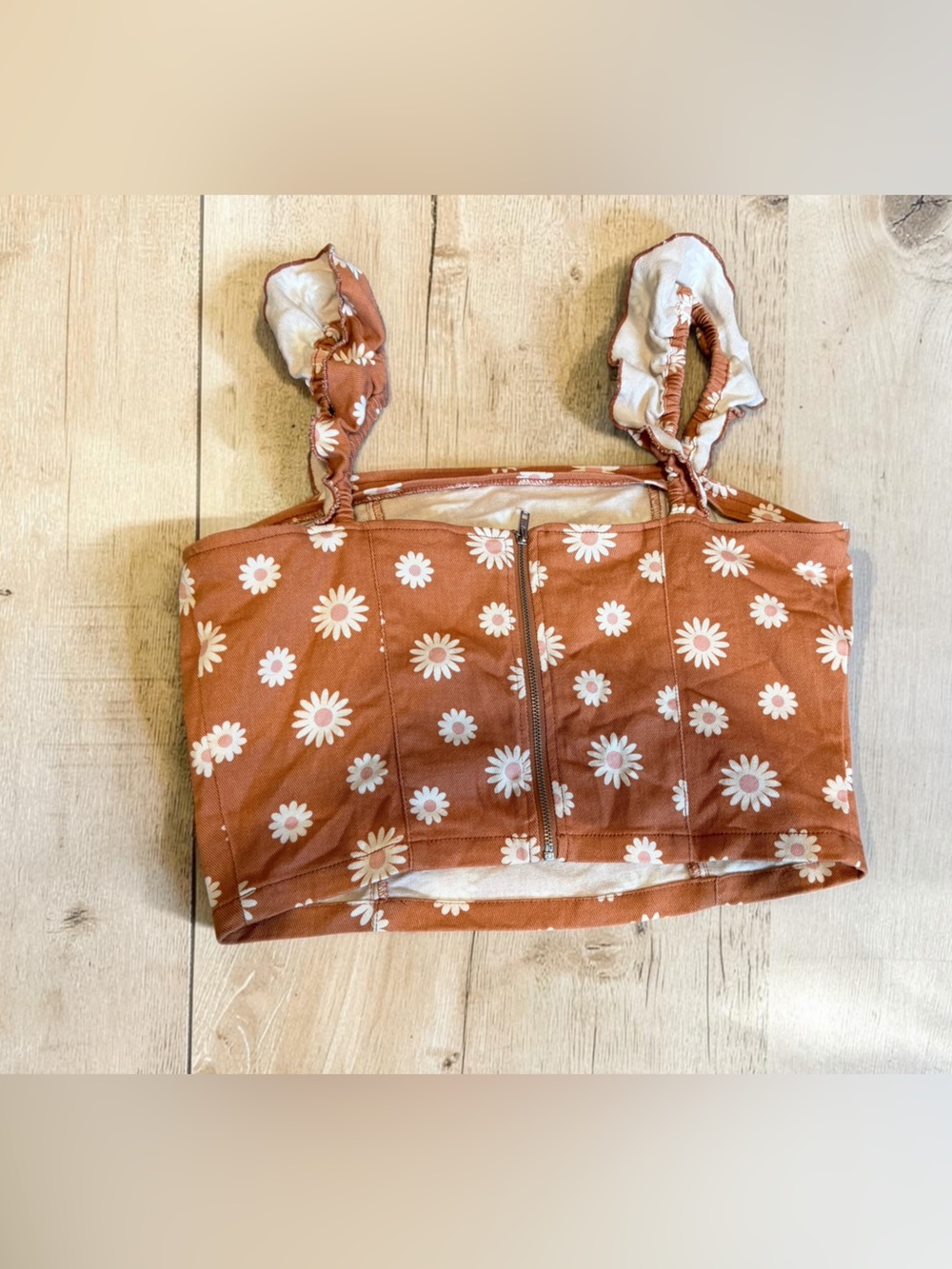 Altar'd State Rust Floral Ruffle Strap Crop Top - Picture 2 of 4